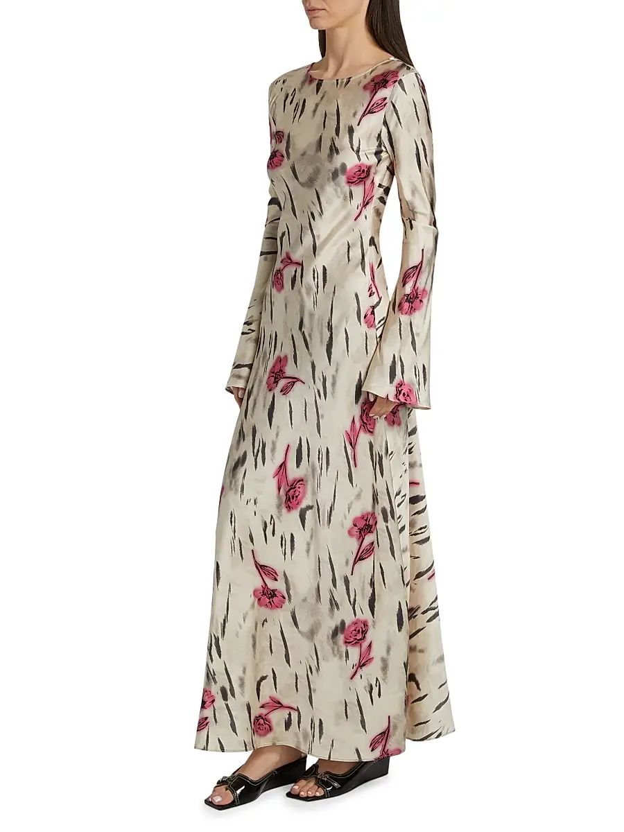 Ganni Women's Floral Satin Maxi Dress | Thumbnail 4
