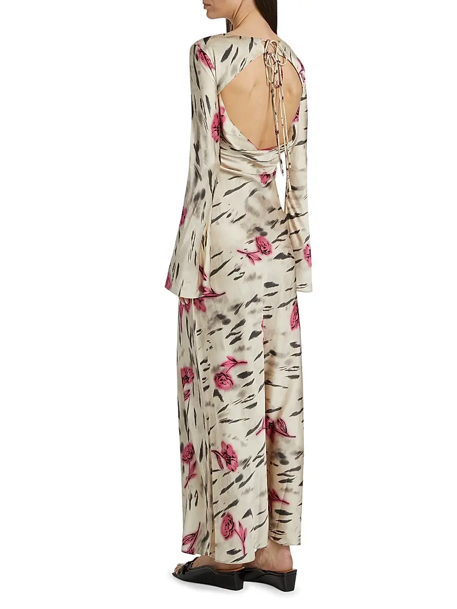 Ganni Women's Floral Satin Maxi Dress | Thumbnail 5