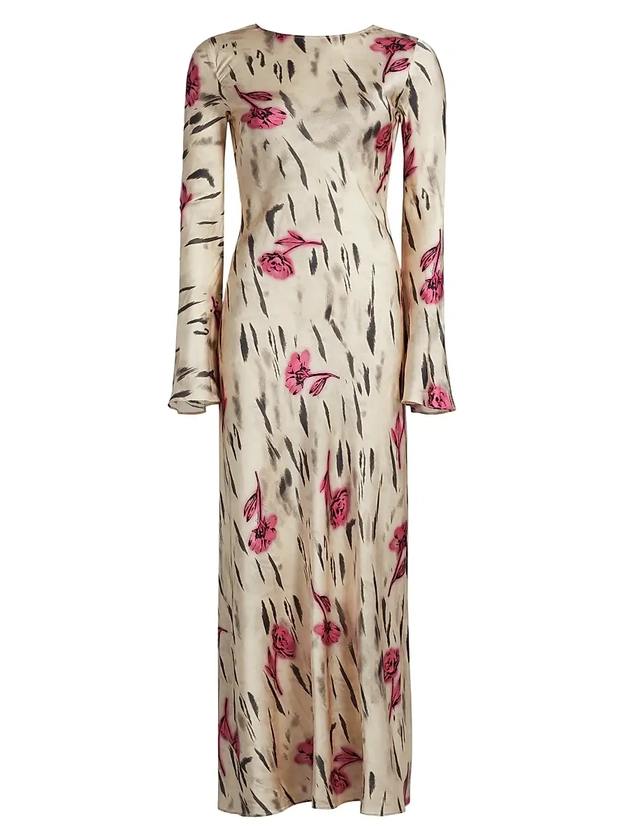 Ganni Women's Floral Satin Maxi Dress - Egret | Image 1 Ganni Women's Floral Satin Maxi Dress - Egret | Image 1