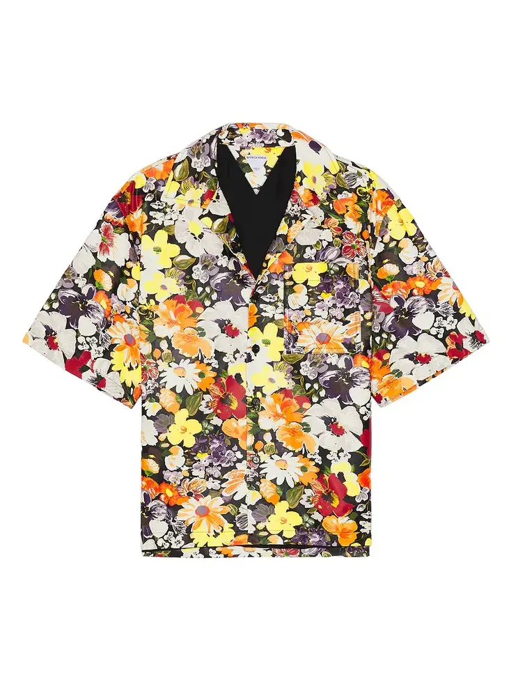 Bottega Veneta Floral Printed Leather Short Sleeve Shirt