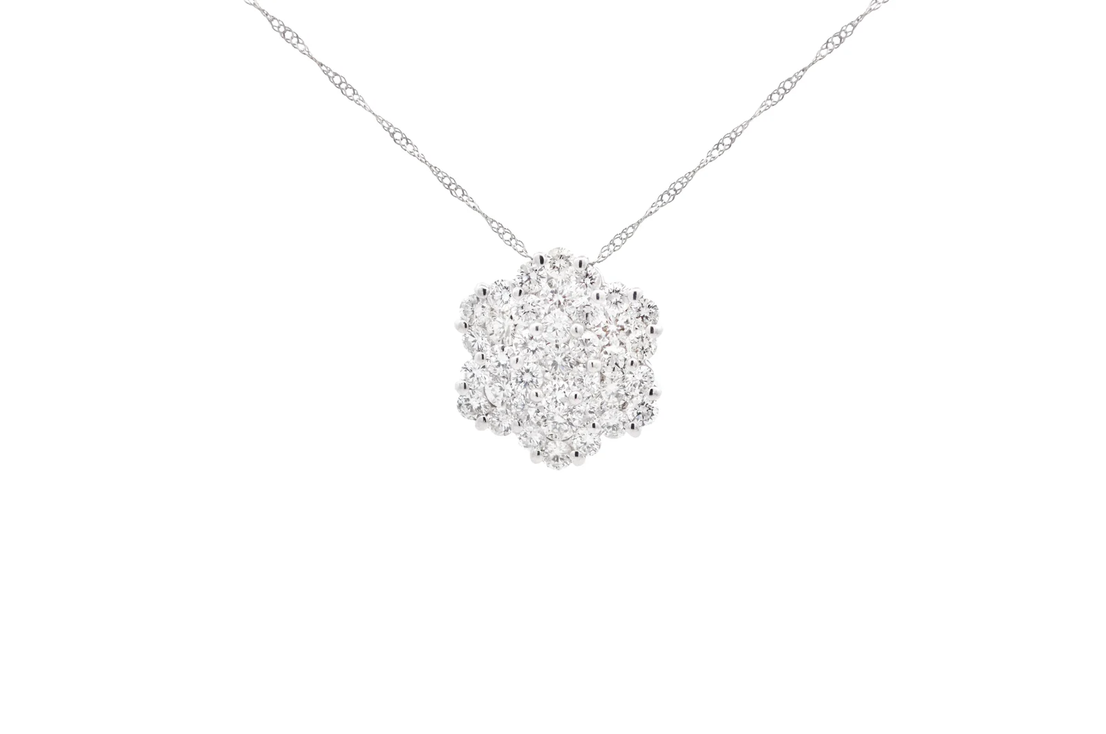 2.00ct Diamond 18K Gold Pave Flower Pendant Chain Necklace