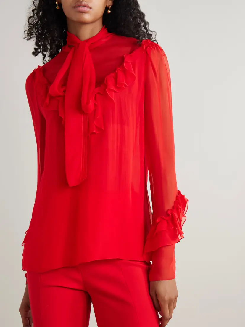 Carolina Herrera Tie-neck Ruffled Silk-chiffon Blouse | Thumbnail 3
