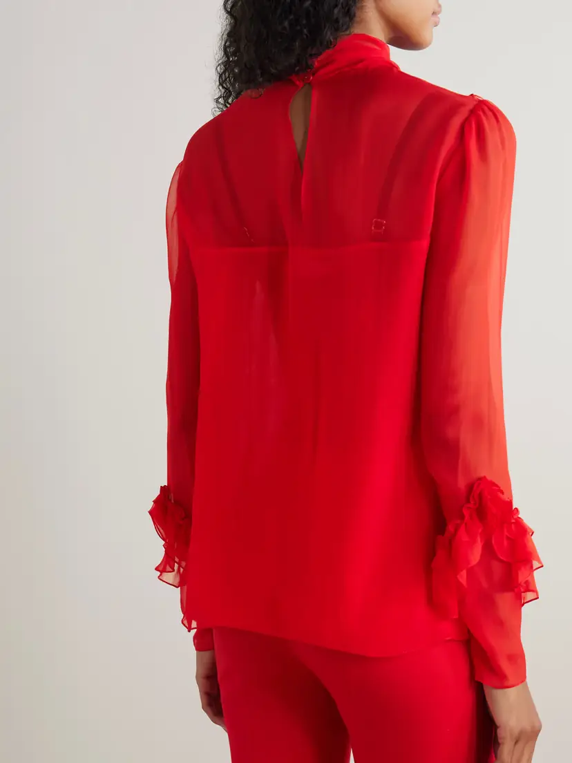 Carolina Herrera Tie-neck Ruffled Silk-chiffon Blouse | Thumbnail 4