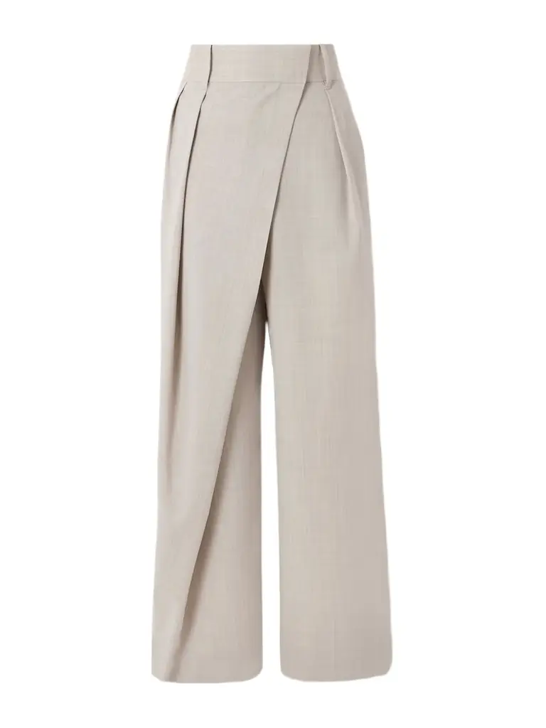 Asymmetric Pleated Wool Wide-leg Pants