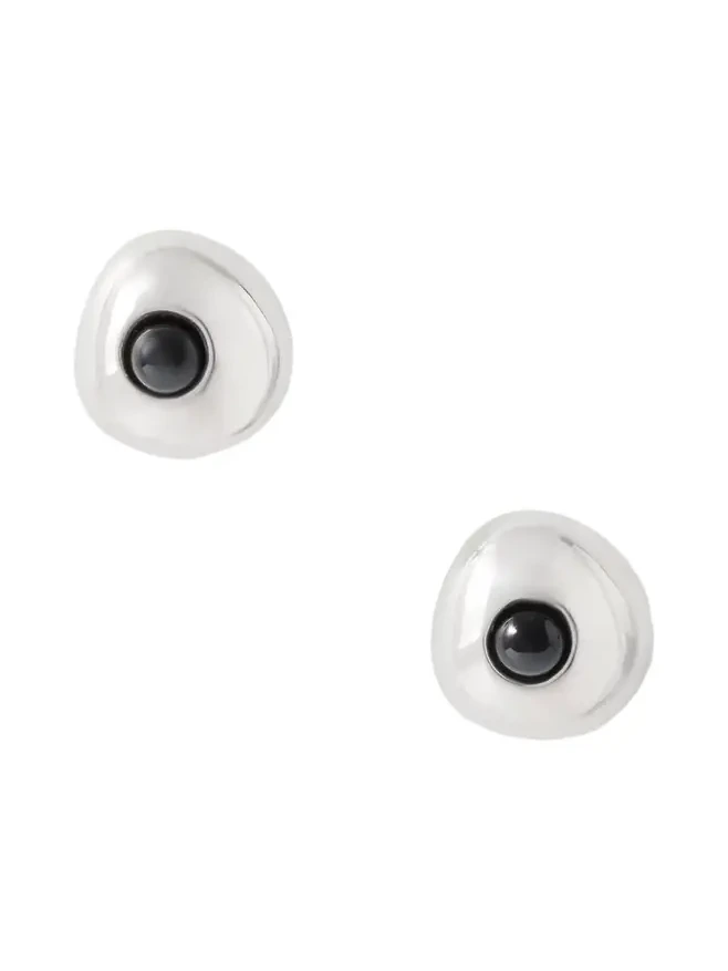 Large Doughnut Recycled Sterling Silver Onyx Earrings
