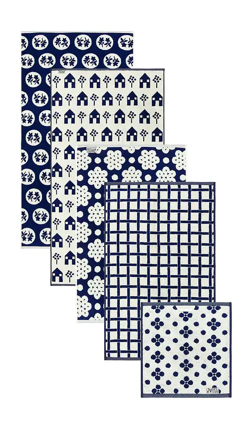 Dusen Dusen Navy Pattern Towels Bundle Of 5 | Thumbnail 2 Dusen Dusen Navy Pattern Towels Bundle Of 5 | Thumbnail 2