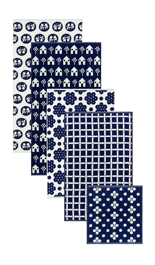 Dusen Dusen Navy Pattern Towels Bundle Of 5