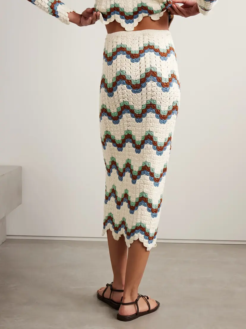 ESCVDO Safi Scalloped Crocheted Organic Cotton Midi Skirt | Thumbnail 3