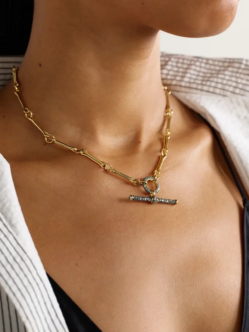 Lucy Delius Show Your Bones And T-bar Trombone Link 14-karat Gold, Rhodium-plated And Diamond Necklace | Thumbnail 2