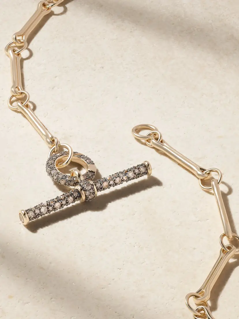 Lucy Delius Show Your Bones And T-bar Trombone Link 14-karat Gold, Rhodium-plated And Diamond Necklace | Thumbnail 3