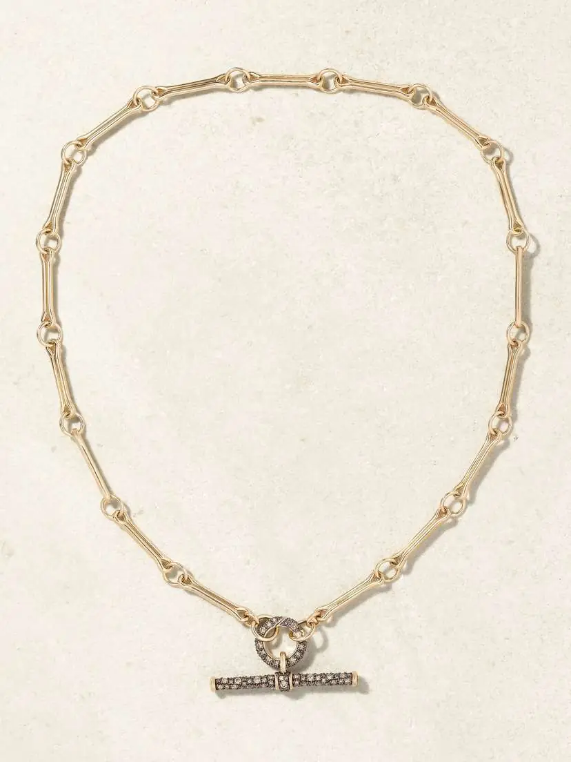 Lucy Delius Show Your Bones And T-bar Trombone Link 14-karat Gold, Rhodium-plated And Diamond Necklace | Thumbnail 4