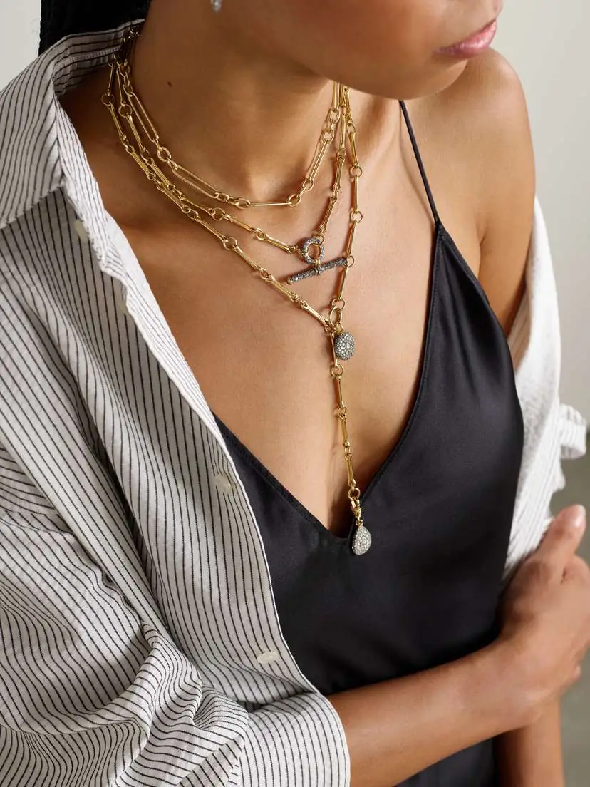 Lucy Delius Show Your Bones And T-bar Trombone Link 14-karat Gold, Rhodium-plated And Diamond Necklace | Thumbnail 5