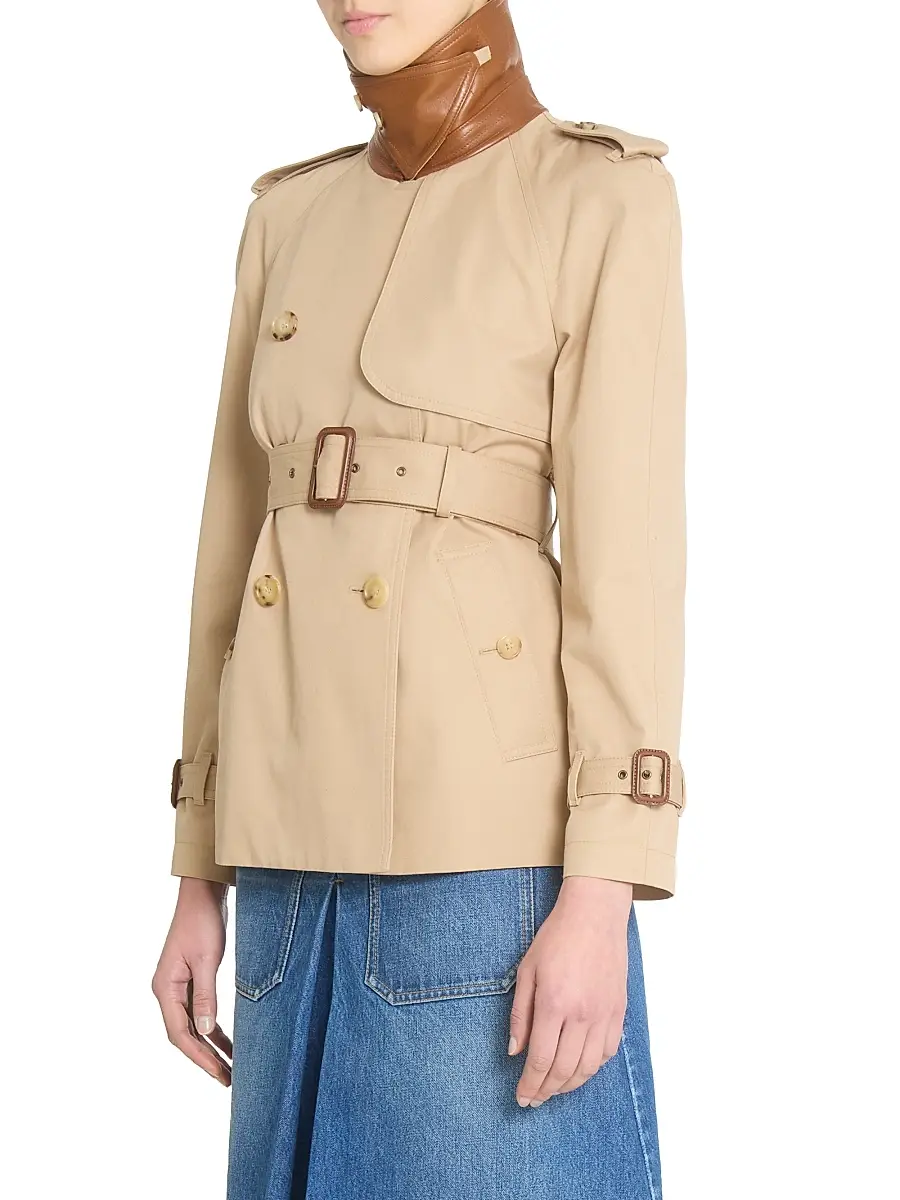 Chloé Women's Canvas Leather-Accented Trench Jacket - Worn Brown | Thumbnail 4 Chloé Women's Canvas Leather-Accented Trench Jacket - Worn Brown | Thumbnail 4