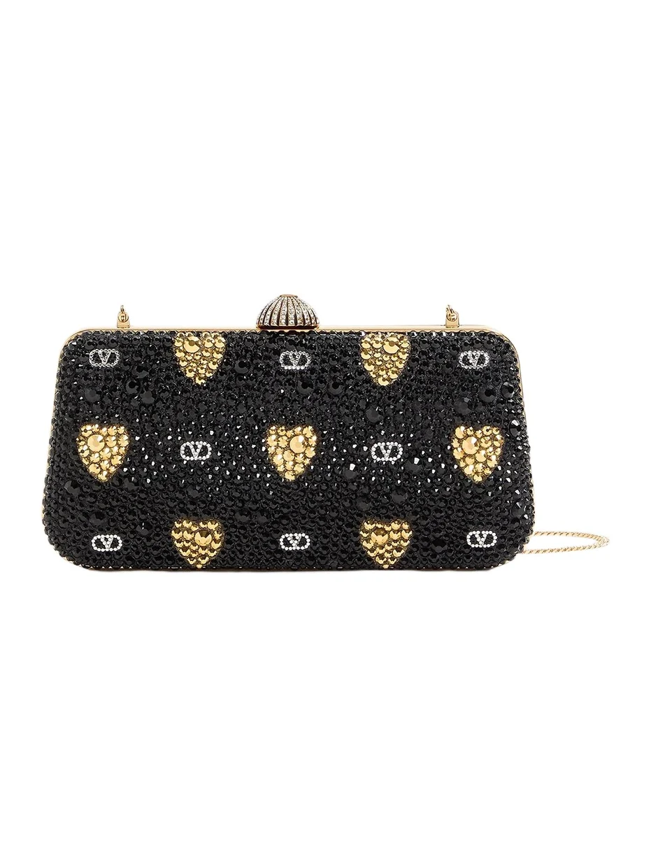 Valentino Women's Carry Secrets Minaudiere Clutch with Rhinestone - Black Gold Crystal