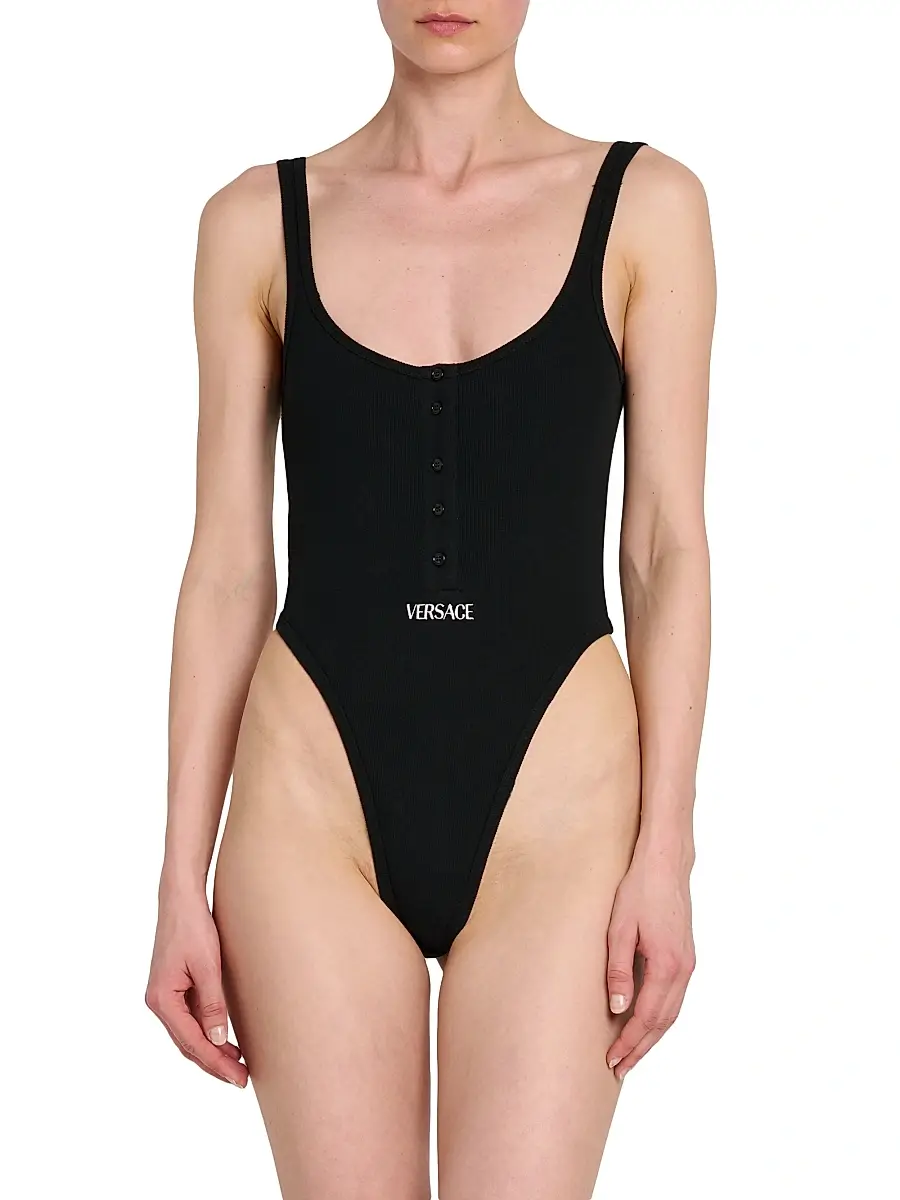 Versace Women's Rib-Knit Stretch-Cotton Bodysuit - Black | Thumbnail 3 Versace Women's Rib-Knit Stretch-Cotton Bodysuit - Black | Thumbnail 3