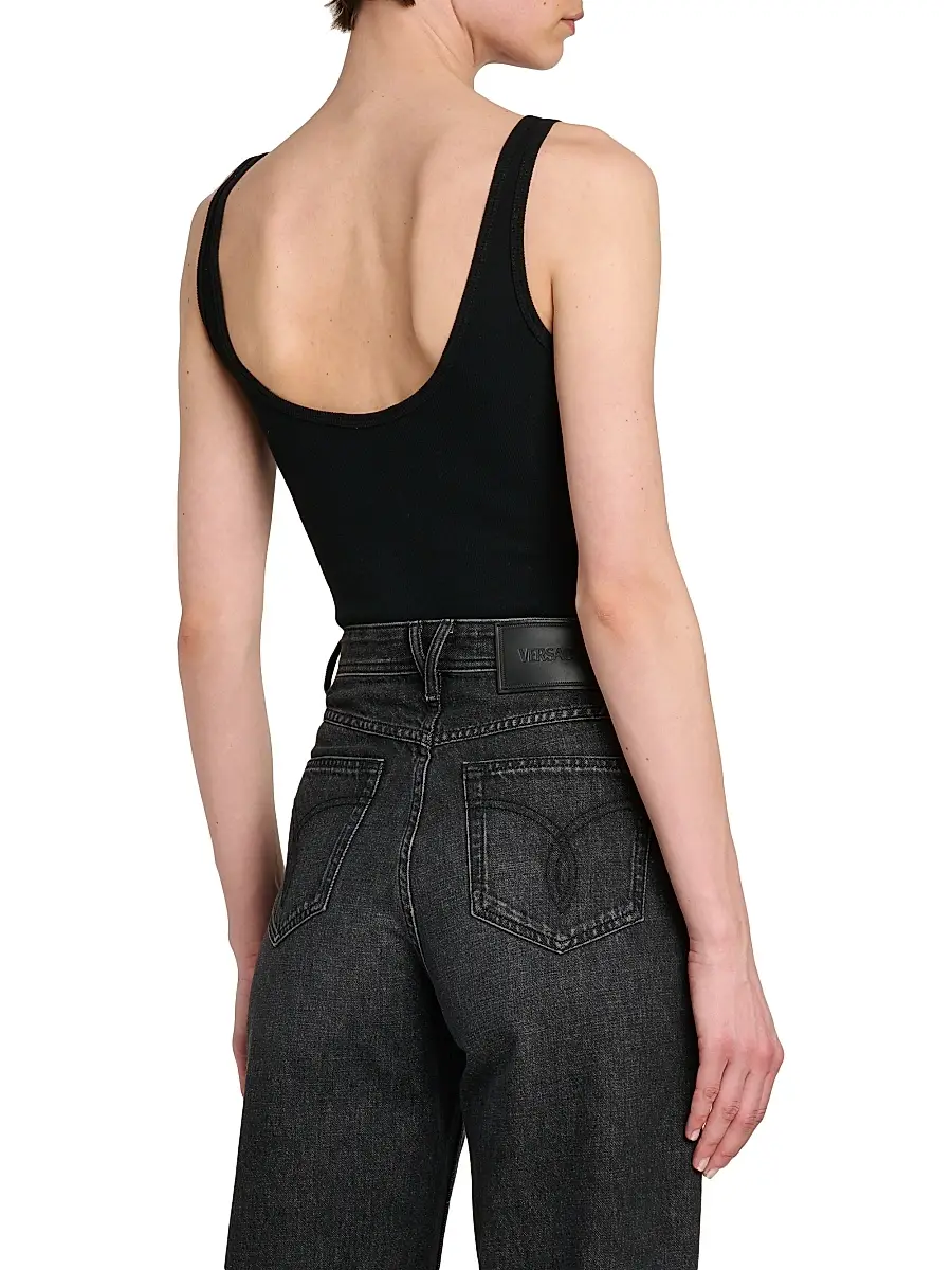 Versace Women's Rib-Knit Stretch-Cotton Bodysuit - Black | Thumbnail 5 Versace Women's Rib-Knit Stretch-Cotton Bodysuit - Black | Thumbnail 5