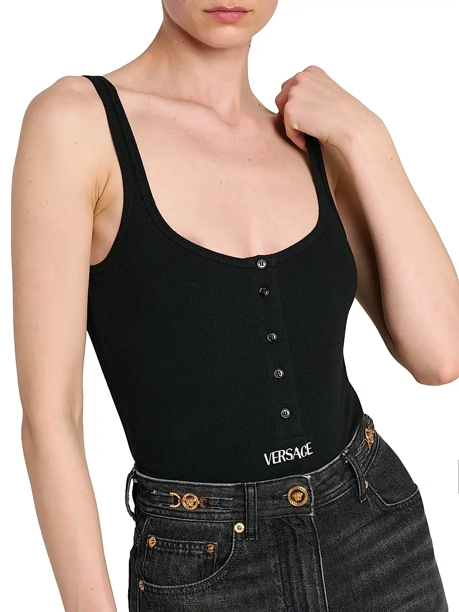 Versace Women's Rib-Knit Stretch-Cotton Bodysuit - Black | Thumbnail 6 Versace Women's Rib-Knit Stretch-Cotton Bodysuit - Black | Thumbnail 6