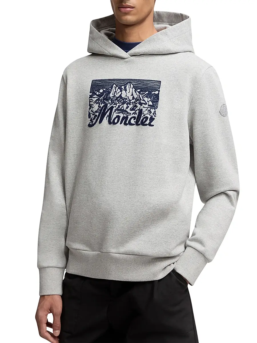 Moncler Men's Hoodie in Cotton - Gray | Thumbnail 2 Moncler Men's Hoodie in Cotton - Gray | Thumbnail 2