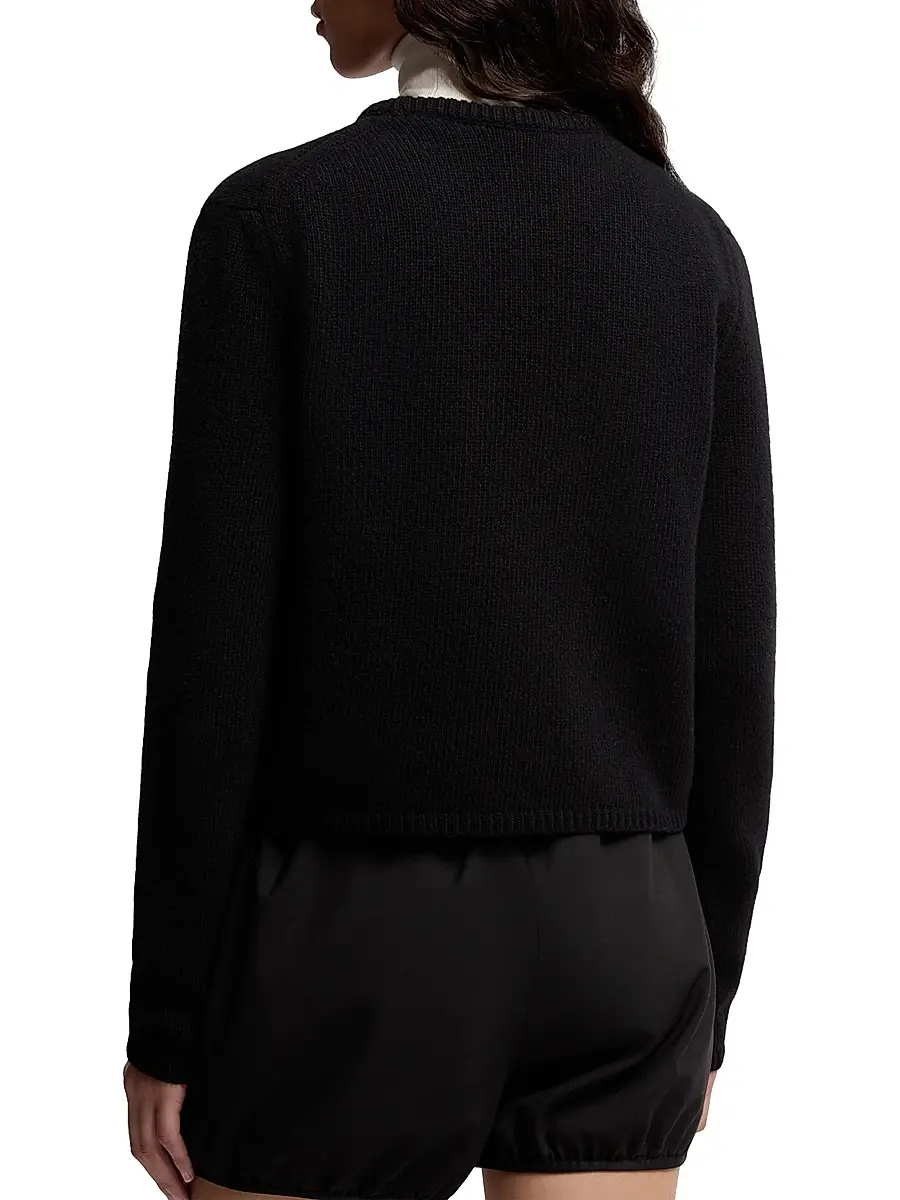 Moncler Women's Crew-Neck Sweater in Wool & Cashmere - Black | Thumbnail 3 Moncler Women's Crew-Neck Sweater in Wool & Cashmere - Black | Thumbnail 3
