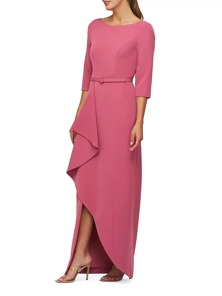 Kay Unger Women's Julia Cascade Ruffle Crepe Column Gown | Thumbnail 4 Kay Unger Women's Julia Cascade Ruffle Crepe Column Gown | Thumbnail 4