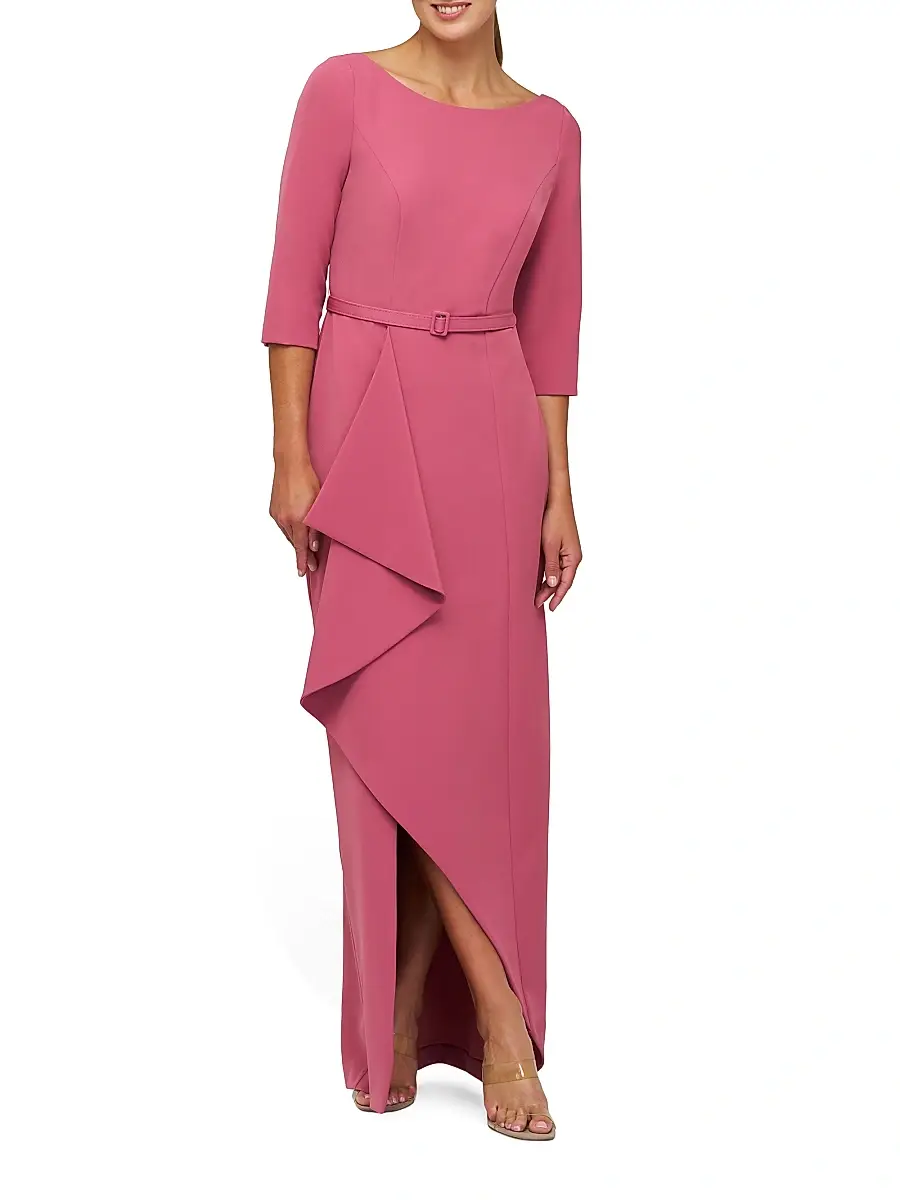 Kay Unger Women's Julia Cascade Ruffle Crepe Column Gown | Thumbnail 5 Kay Unger Women's Julia Cascade Ruffle Crepe Column Gown | Thumbnail 5