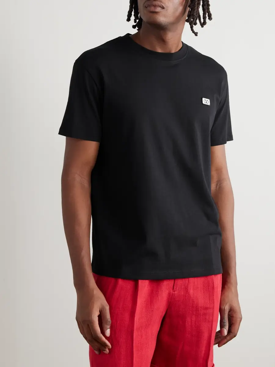 Valentino Garavani Logo-Appliquéd Cotton-Jersey T-Shirt - Men | Thumbnail 3 Valentino Garavani Logo-Appliquéd Cotton-Jersey T-Shirt - Men | Thumbnail 3