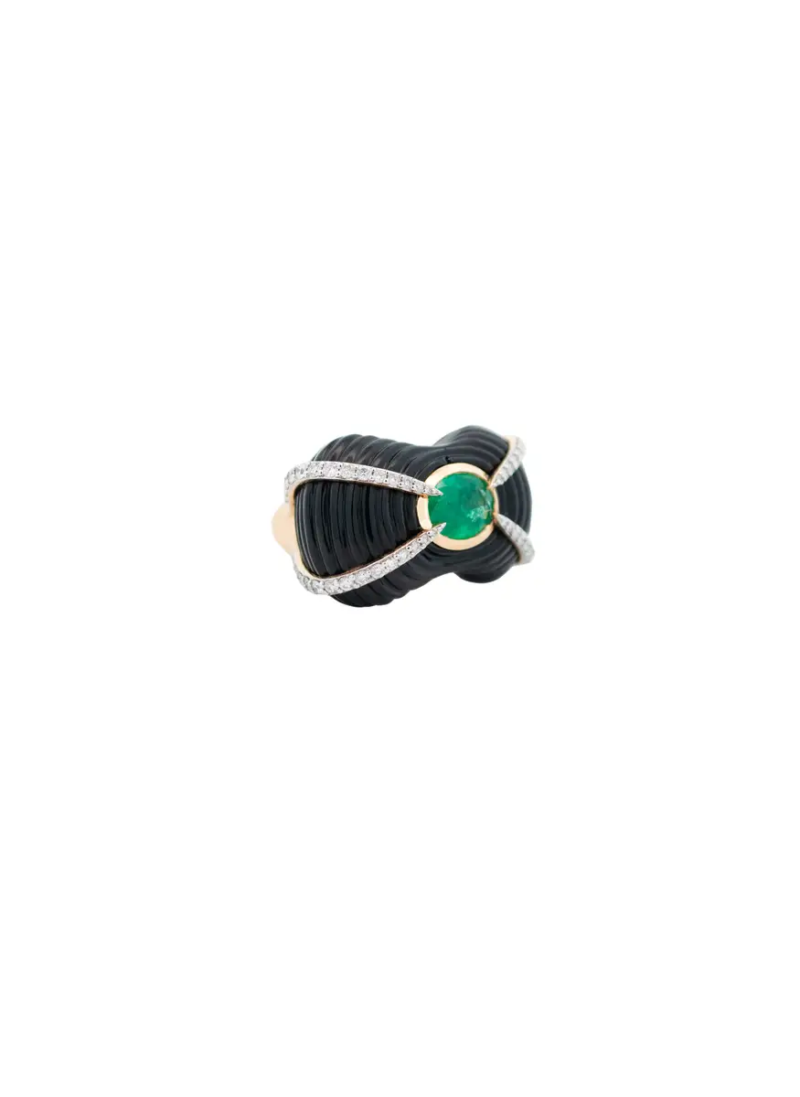 Wish Fine Jewelry 37.8ct Diamond Emerald Black Onyx 18K Gold Sculptural Ring | Thumbnail 2 Wish Fine Jewelry 37.8ct Diamond Emerald Black Onyx 18K Gold Sculptural Ring | Thumbnail 2