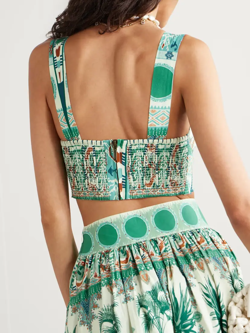Emporio Sirenuse Dalia Cropped Shirred Printed Cotton Bustier Top | Thumbnail 3