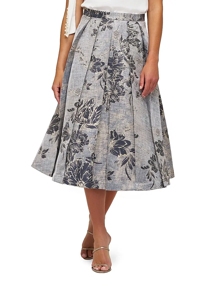 Kay Unger Women's Bettina Jacquard Box Pleat Midi-Skirt | Thumbnail 3