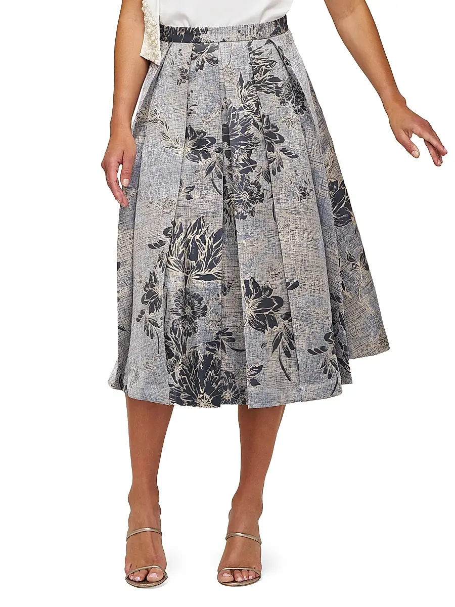 Kay Unger Women's Bettina Jacquard Box Pleat Midi-Skirt | Thumbnail 6