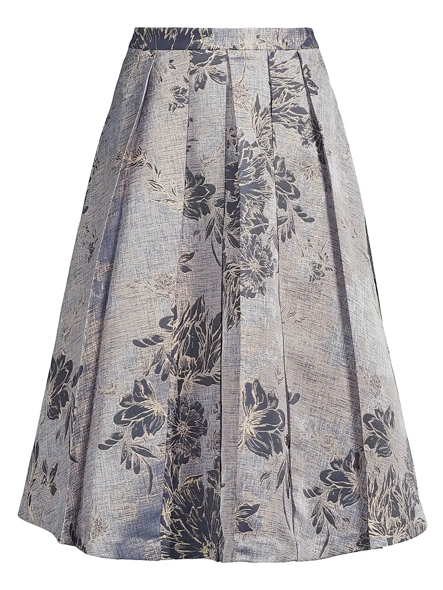 Kay Unger Women's Bettina Jacquard Box Pleat Midi-Skirt - Dark Midnight | Image 1 Kay Unger Women's Bettina Jacquard Box Pleat Midi-Skirt - Dark Midnight | Image 1