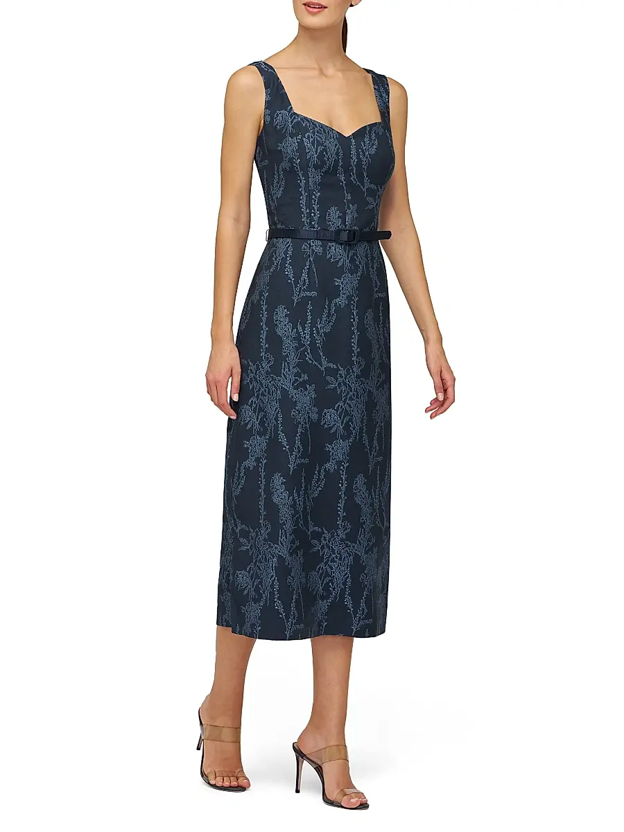 Kay Unger Women's Drew Jacquard Belted Sheath Midi-Dress | Thumbnail 2 Kay Unger Women's Drew Jacquard Belted Sheath Midi-Dress | Thumbnail 2