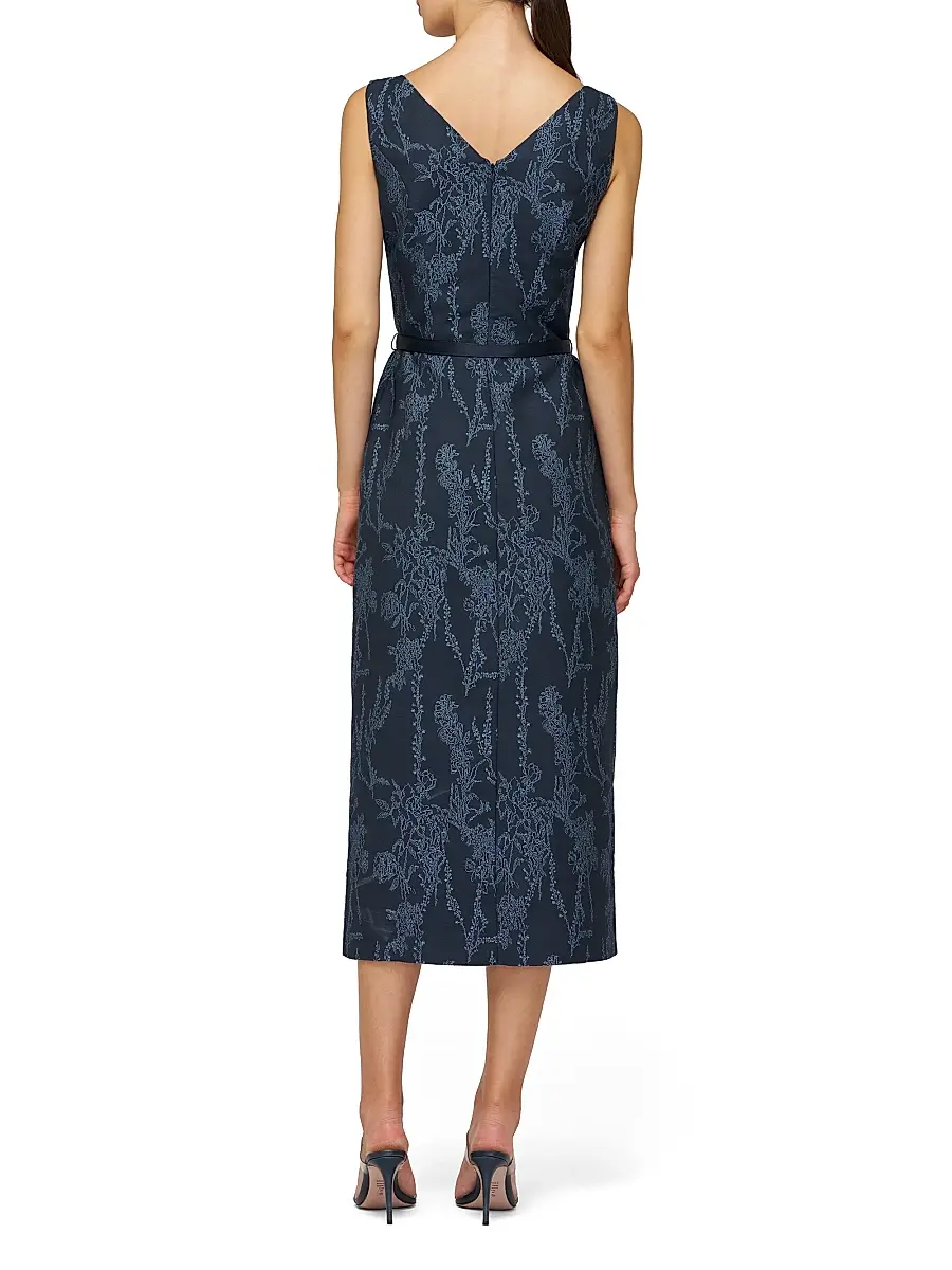 Kay Unger Women's Drew Jacquard Belted Sheath Midi-Dress | Thumbnail 3 Kay Unger Women's Drew Jacquard Belted Sheath Midi-Dress | Thumbnail 3