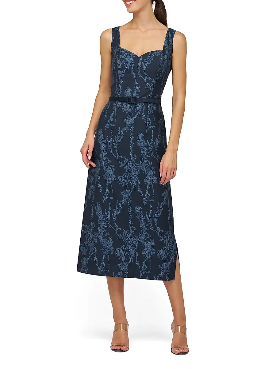 Kay Unger Women's Drew Jacquard Belted Sheath Midi-Dress | Thumbnail 4 Kay Unger Women's Drew Jacquard Belted Sheath Midi-Dress | Thumbnail 4