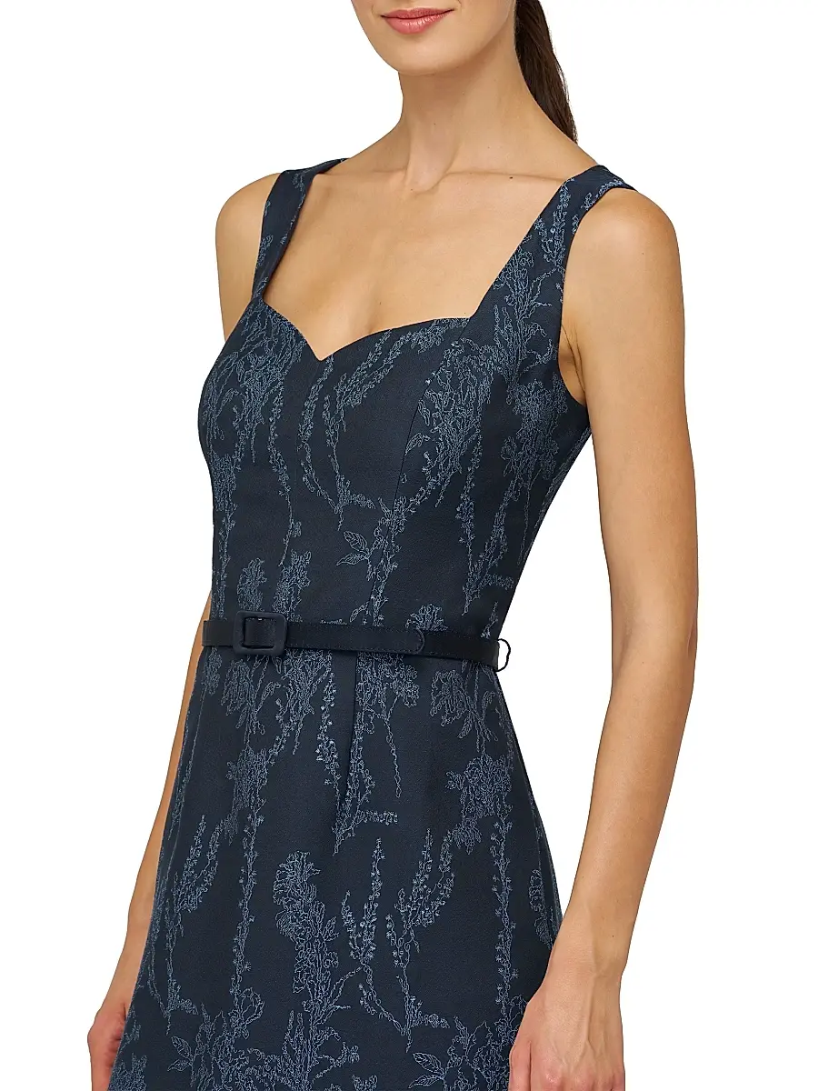 Kay Unger Women's Drew Jacquard Belted Sheath Midi-Dress | Thumbnail 5 Kay Unger Women's Drew Jacquard Belted Sheath Midi-Dress | Thumbnail 5
