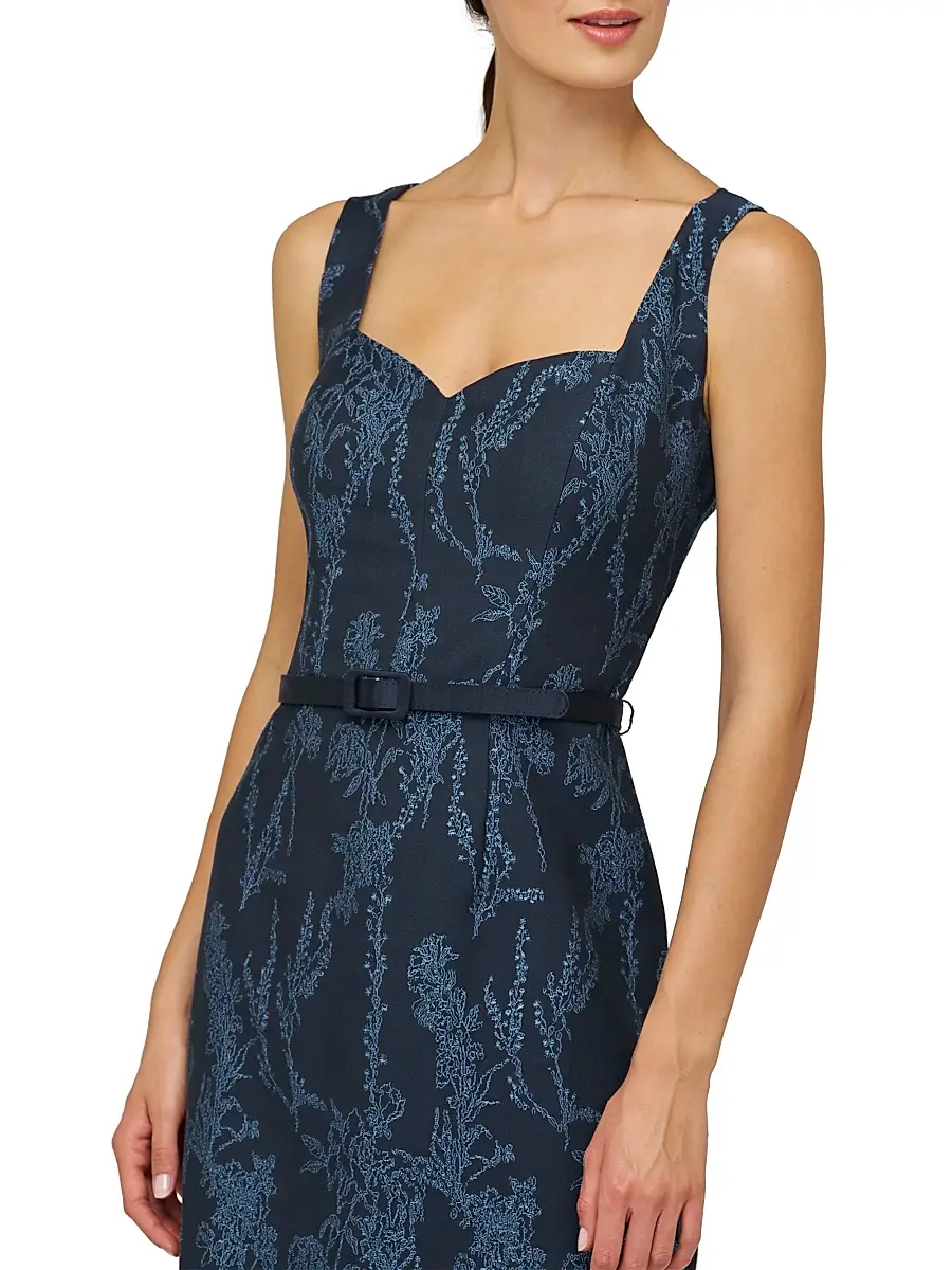 Kay Unger Women's Drew Jacquard Belted Sheath Midi-Dress | Thumbnail 6 Kay Unger Women's Drew Jacquard Belted Sheath Midi-Dress | Thumbnail 6