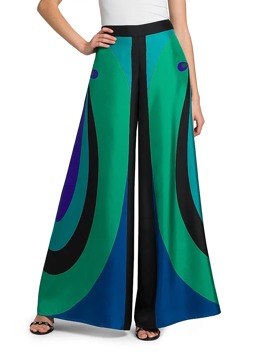 Pucci Women's Silk Twill Wide-Leg Pants - Smeraldo | Thumbnail 3 Pucci Women's Silk Twill Wide-Leg Pants - Smeraldo | Thumbnail 3