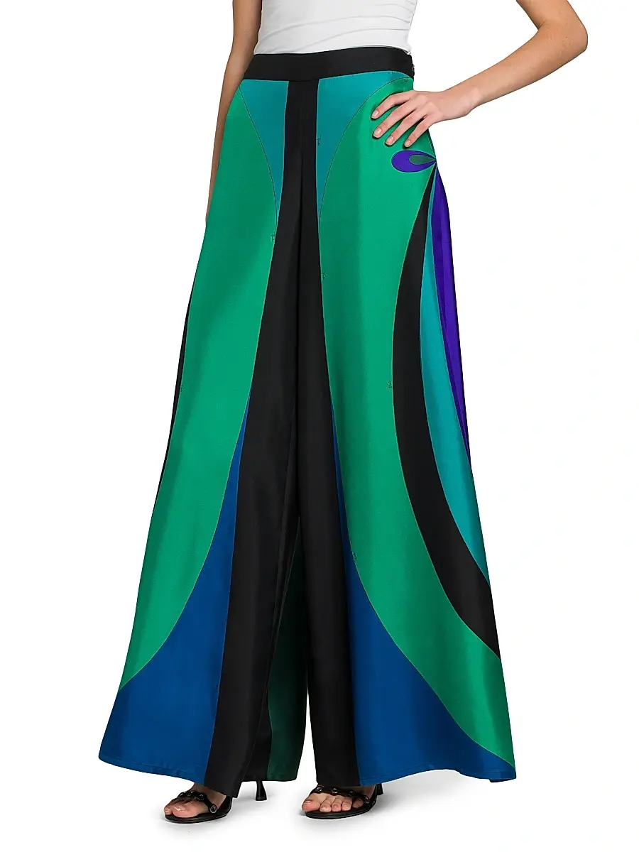 Pucci Women's Silk Twill Wide-Leg Pants - Smeraldo | Thumbnail 4 Pucci Women's Silk Twill Wide-Leg Pants - Smeraldo | Thumbnail 4