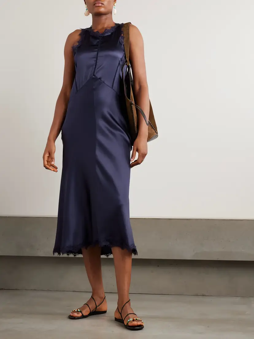 Isabel Marant Jadelia Lace And Pointelle-trimmed Silk-blend Satin Midi Dress | Thumbnail 2 Isabel Marant Jadelia Lace And Pointelle-trimmed Silk-blend Satin Midi Dress | Thumbnail 2