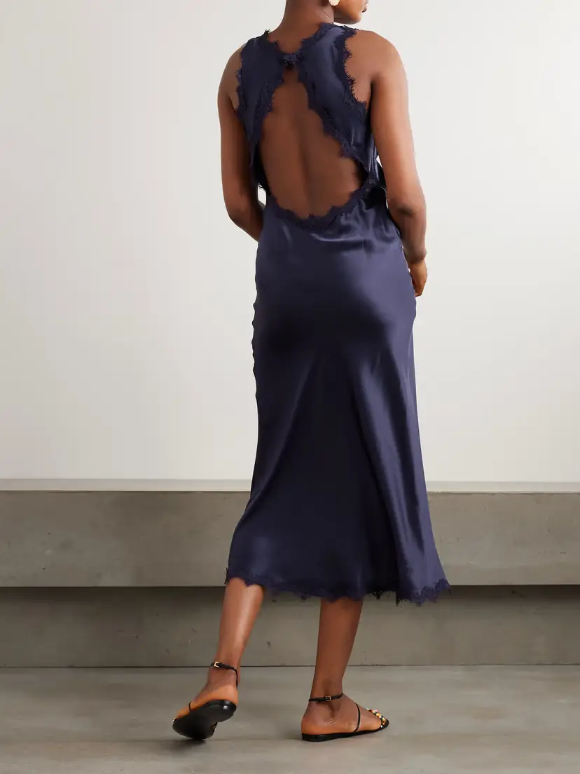 Isabel Marant Jadelia Lace And Pointelle-trimmed Silk-blend Satin Midi Dress | Thumbnail 3 Isabel Marant Jadelia Lace And Pointelle-trimmed Silk-blend Satin Midi Dress | Thumbnail 3