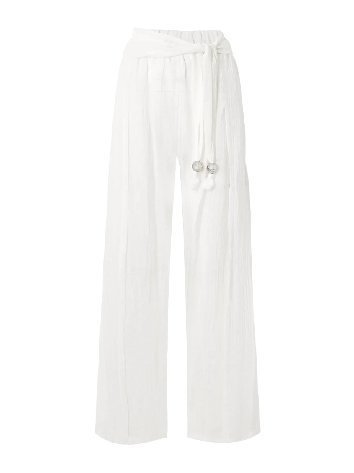 Embellished Belted Crinkled Linen-blend Gauze Wide-leg Pants Embellished Belted Crinkled Linen-blend Gauze Wide-leg Pants