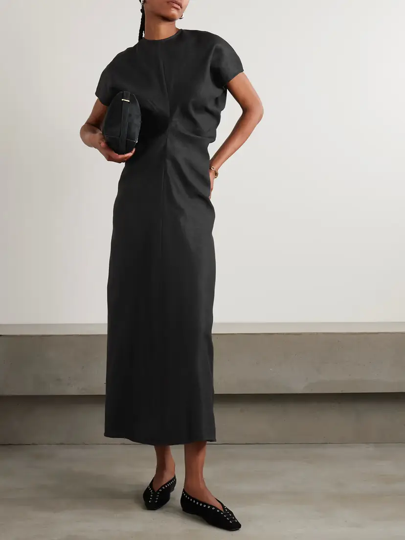 TOTEME Gathered Woven Midi Dress | Thumbnail 2