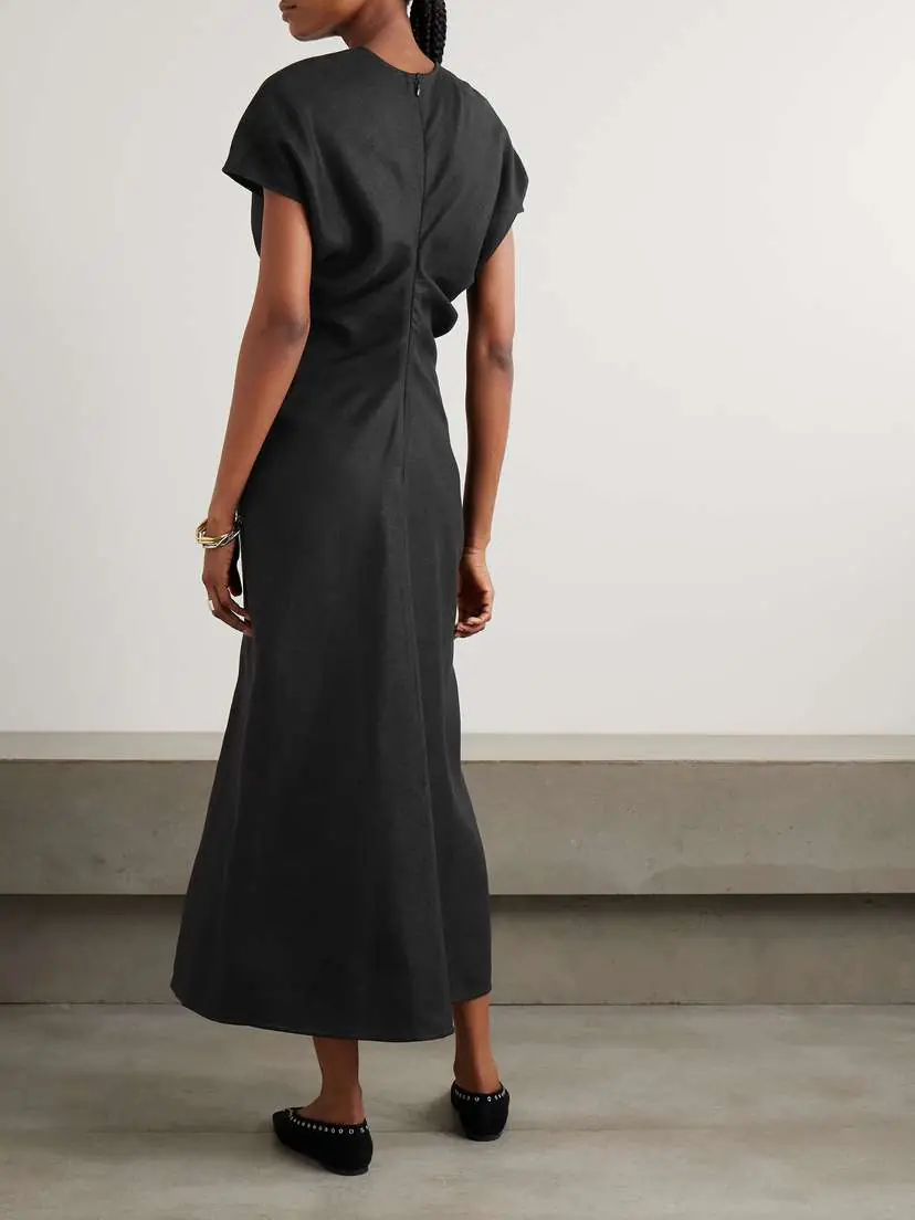 TOTEME Gathered Woven Midi Dress | Thumbnail 3