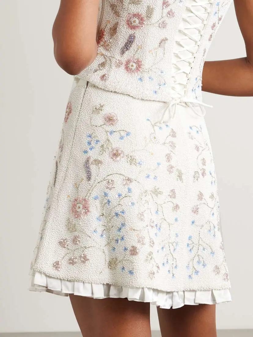 Clio Peppiatt Sophie Satin-trimmed Embellished Beaded Stretch-tulle Mini Skirt | Thumbnail 3