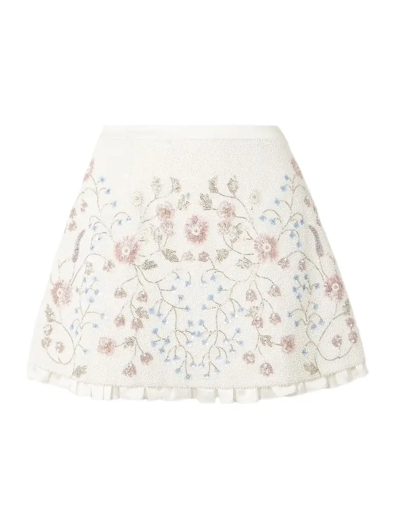 Sophie Satin-trimmed Embellished Beaded Stretch-tulle Mini Skirt Sophie Satin-trimmed Embellished Beaded Stretch-tulle Mini Skirt