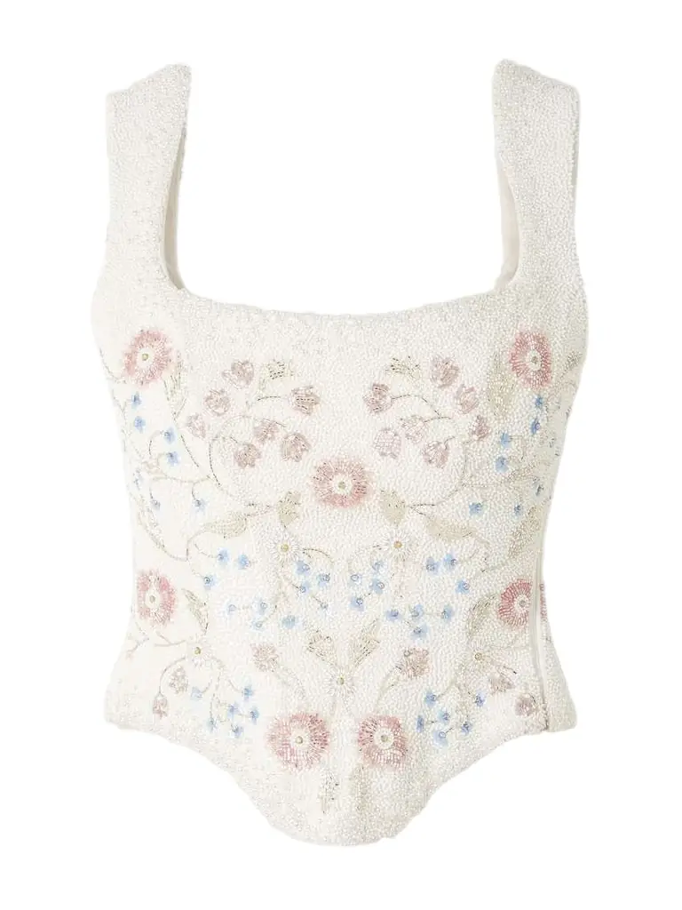 Clio Peppiatt Sophie Embellished Beaded Stretch-tulle Bustier Top