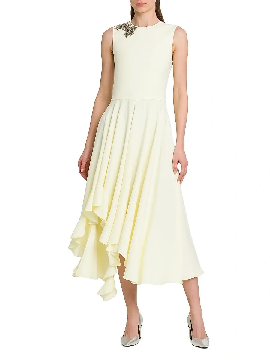 Alexander McQueen Women's Day Shoulder-Embellished Asymmetric Midi-Dress | Thumbnail 3