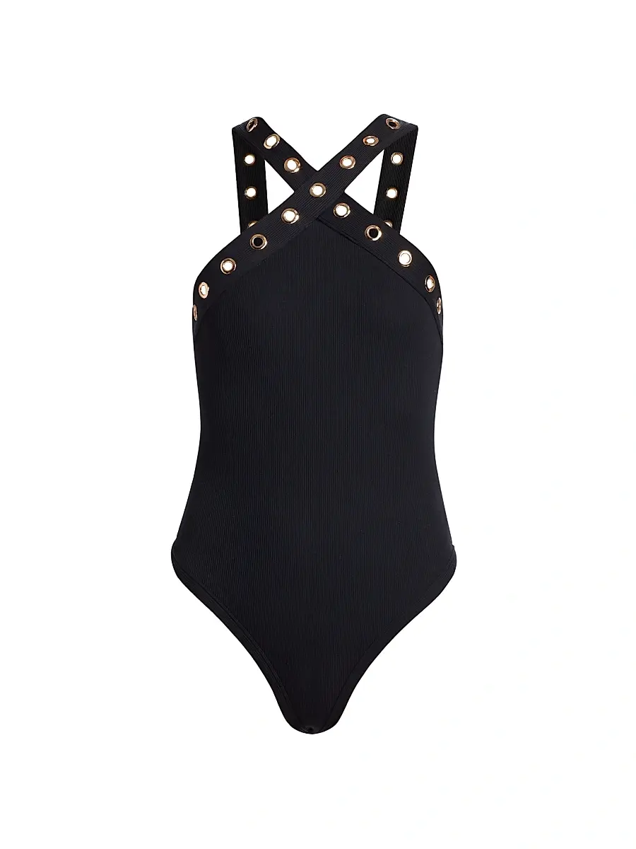 Generation Love Women's Sabeen Grommet Halterneck Bodysuit - Black | Image 1 Generation Love Women's Sabeen Grommet Halterneck Bodysuit - Black | Image 1