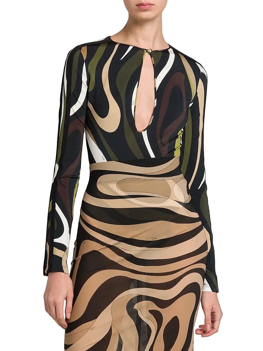 Pucci Women's Cut-Out Jersey Bodysuit - Khaki | Thumbnail 3 Pucci Women's Cut-Out Jersey Bodysuit - Khaki | Thumbnail 3