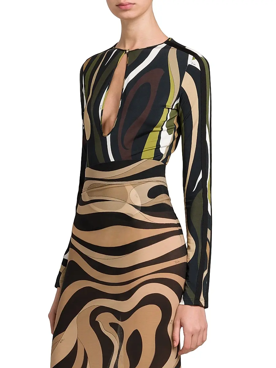 Pucci Women's Cut-Out Jersey Bodysuit - Khaki | Thumbnail 4 Pucci Women's Cut-Out Jersey Bodysuit - Khaki | Thumbnail 4